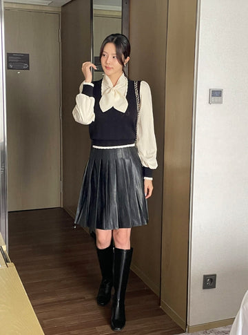 Duren Combination Knit Vest Tie Blouse